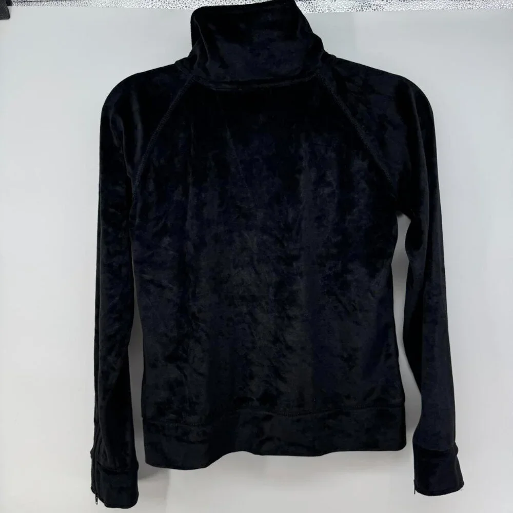 BCBG Y2K Max Azria Women’s Velour Zip Jacket S Black Gothic Embroidered Logo - Picture 4 of 6